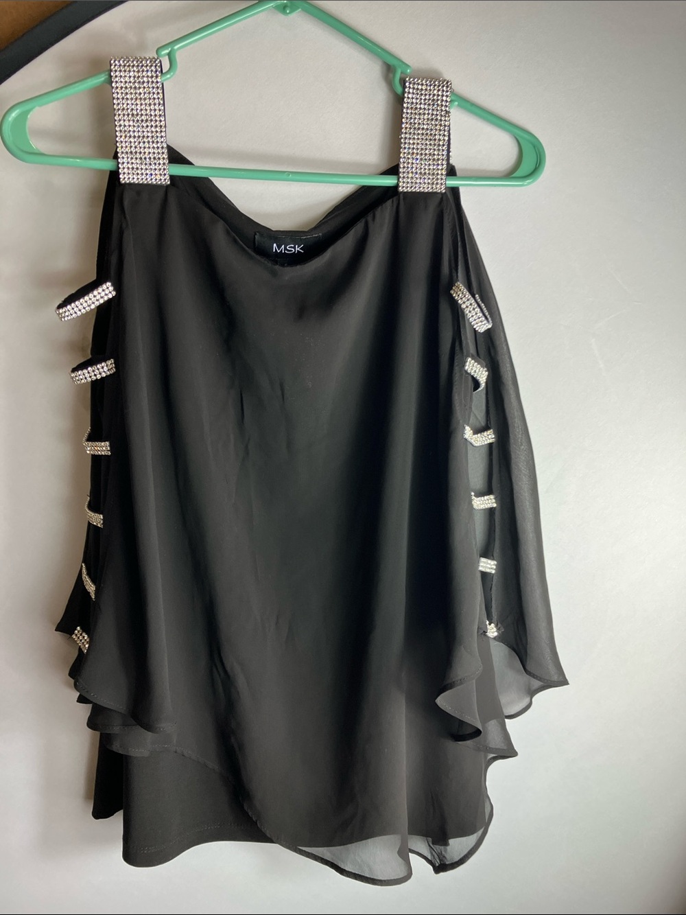 MSK Black High-Low Skirt with Rhinestone Strap Accents